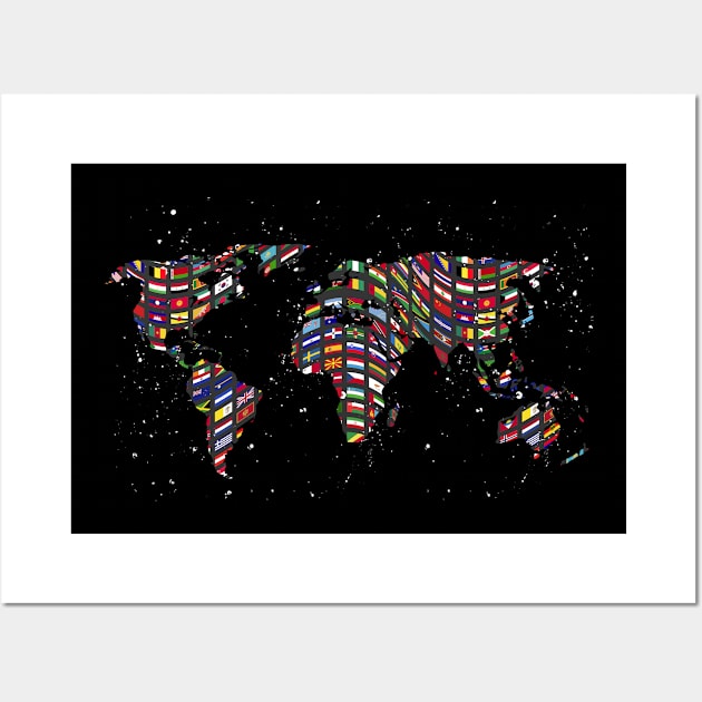 World Map Traveller International Travel Cartography World Flags Wall Art by ShirtsShirtsndmoreShirts